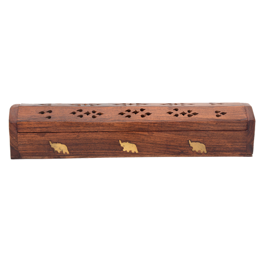 Wooden elephant-themed incense box