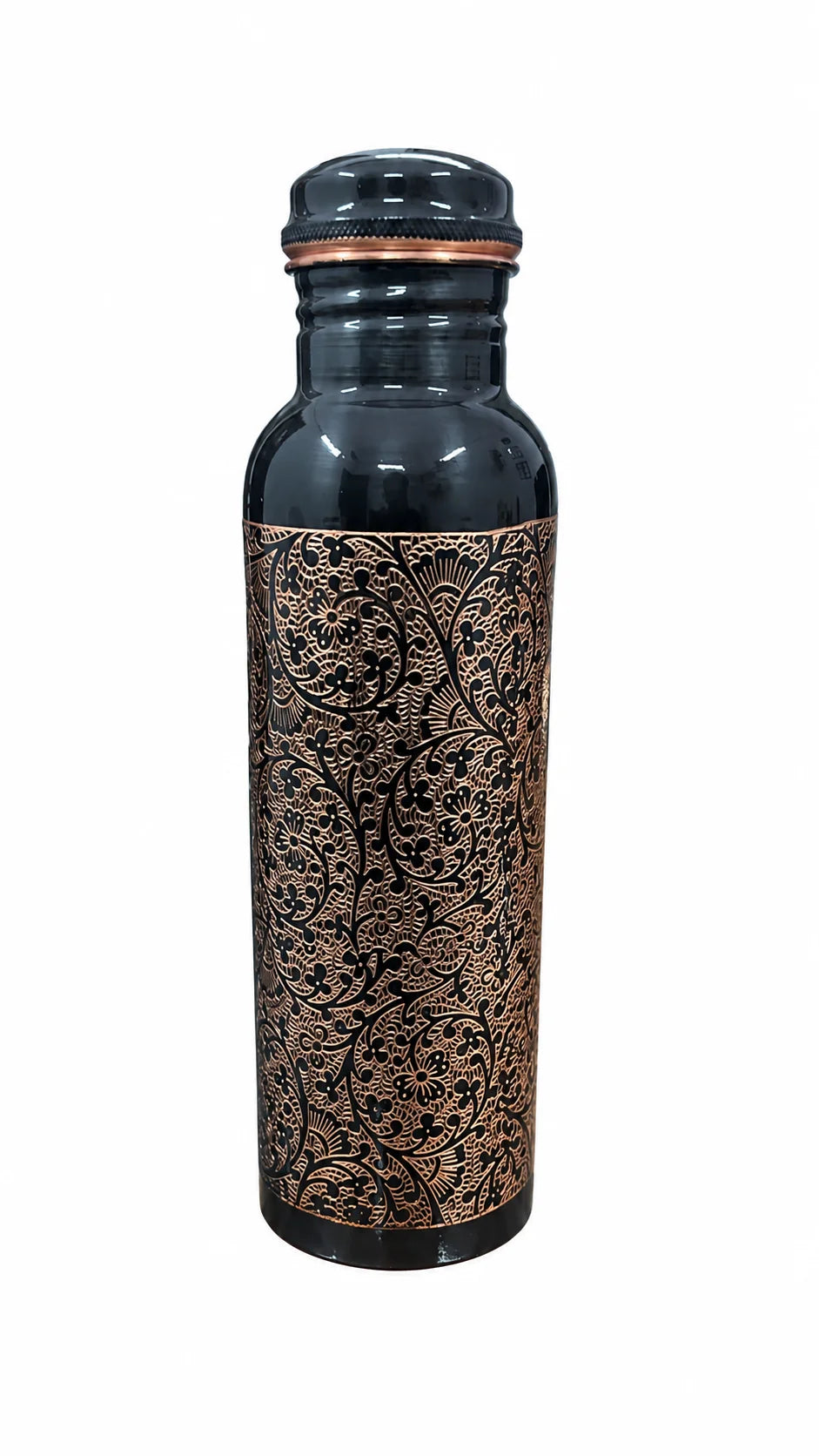 Grawerowana miedziana butelka na wodę czarna - Product Image