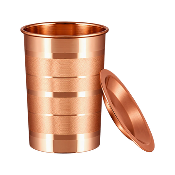 Kubek miedziany z pokrywką w paski - Product Image