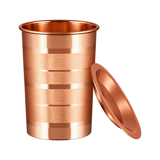 Kubek miedziany z pokrywką w paski - Product Image